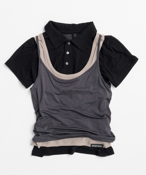 PRANK PROJECT（プランクプロジェクト）の「【2026Summer Pre-Order】レイヤードポロシャツ / Layered Polo Shirt（Tシャツ/カットソー・レディース・グレー/ブラック・FREE）」の18枚目の写真