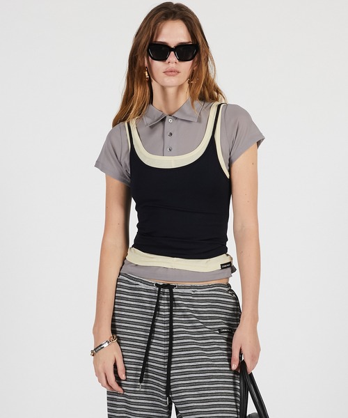 PRANK PROJECT（プランクプロジェクト）の「【2026Summer Pre-Order】レイヤードポロシャツ / Layered Polo Shirt（Tシャツ/カットソー・レディース・グレー/ブラック・FREE）」の4枚目の写真