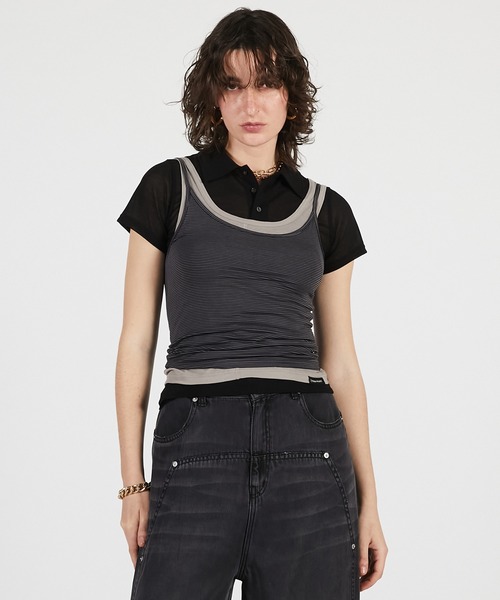 PRANK PROJECT（プランクプロジェクト）の「【2026Summer Pre-Order】レイヤードポロシャツ / Layered Polo Shirt（Tシャツ/カットソー・レディース・グレー/ブラック・FREE）」の6枚目の写真