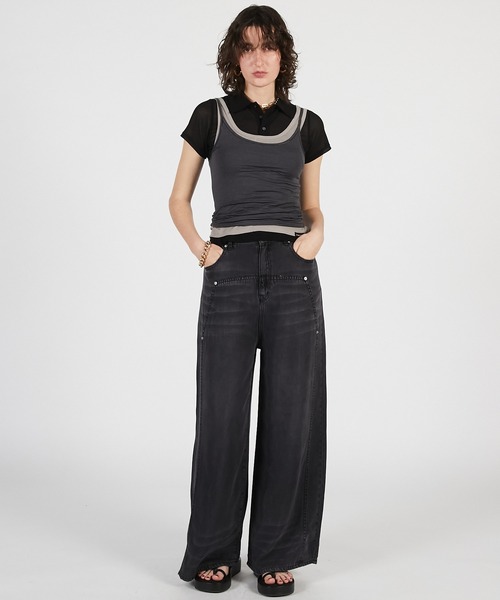 PRANK PROJECT（プランクプロジェクト）の「【2026Summer Pre-Order】レイヤードポロシャツ / Layered Polo Shirt（Tシャツ/カットソー・レディース・グレー/ブラック・FREE）」の7枚目の写真