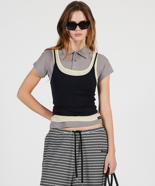 PRANK PROJECT（プランクプロジェクト）の「【2026Summer Pre-Order】レイヤードポロシャツ / Layered Polo Shirt（Tシャツ/カットソー・レディース・グレー/ブラック・FREE）」の8枚目の写真