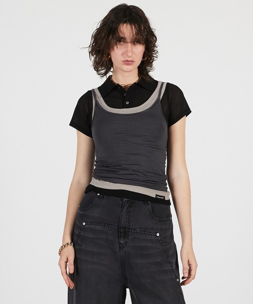 PRANK PROJECT（プランクプロジェクト）の「【2026Summer Pre-Order】レイヤードポロシャツ / Layered Polo Shirt（Tシャツ/カットソー・レディース・グレー/ブラック・FREE）」の14枚目の写真