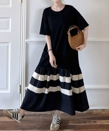 Diosfront（ディオスフロント）の「配色ライン異素材切替ワンピース（ワンピース）」