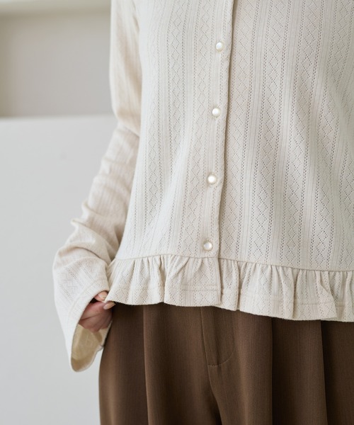 apres jour clair（アプレジュールクレア）の「【apres jour clair】フリルデザインカーディガン（Tシャツ/カットソー・レディース・ネイビー/アイボリー/ライトブルー/ピンクベージュ・X-LARGE/フリー）」の10枚目の写真