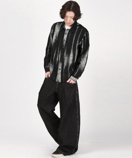 LUXSTYLE（ラグスタイル）の「梨地クレープ総柄プリント長袖シャツ（シャツ/ブラウス・メンズ・ホワイト/ブラック・L/M/XL）」の7枚目の写真