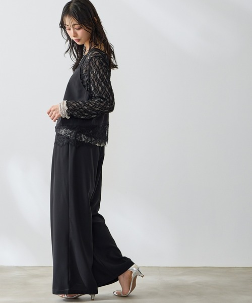 Anclear oui（アンクリアウィ）の「裾レースキャミ×イージータックパンツ（セットアップ・レディース・Black/Beige/LT.Gray・F）」の7枚目の写真