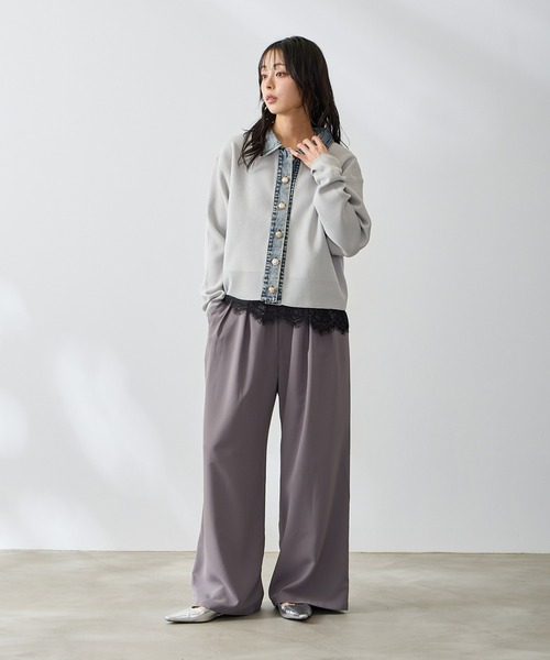 Anclear oui（アンクリアウィ）の「裾レースキャミ×イージータックパンツ（セットアップ・レディース・Black/Beige/LT.Gray・F）」の15枚目の写真