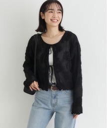BACK NUMBER（バックナンバー）の「【BACK NUMBER】シアー刺繍ショートカーディガン (フラワーモチーフ / 透け感 / リボンデザイン / スタイルアップ)（カーディガン/ボレロ）」