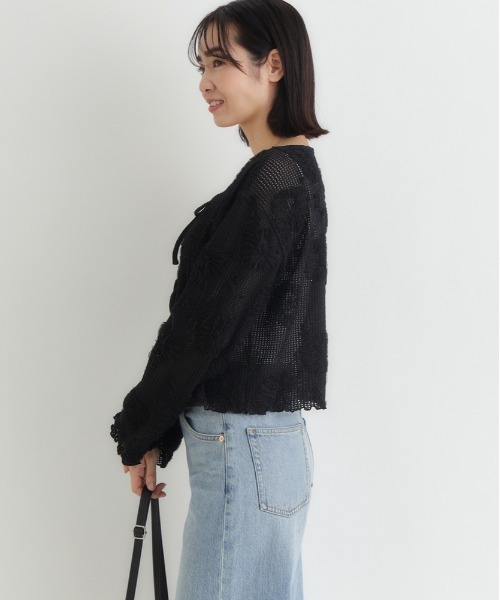 BACK NUMBER（バックナンバー）の「BACK NUMBER(バックナンバー)シアー刺繍カーディガン（カーディガン/ボレロ・レディース・キナリ/ブラック・L/M）」の4枚目の写真