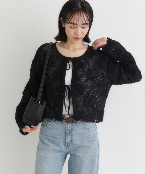 BACK NUMBER（バックナンバー）の「BACK NUMBER(バックナンバー)シアー刺繍カーディガン（カーディガン/ボレロ・レディース・キナリ/ブラック・L/M）」の5枚目の写真