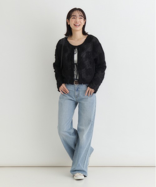 BACK NUMBER（バックナンバー）の「BACK NUMBER(バックナンバー)シアー刺繍カーディガン（カーディガン/ボレロ・レディース・キナリ/ブラック・L/M）」の6枚目の写真