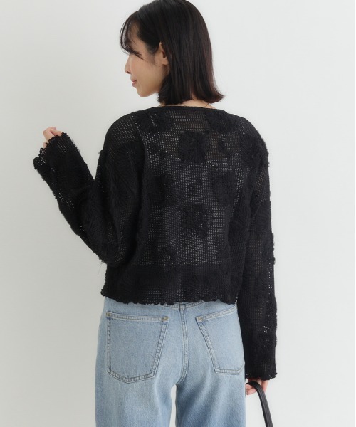 BACK NUMBER（バックナンバー）の「BACK NUMBER(バックナンバー)シアー刺繍カーディガン（カーディガン/ボレロ・レディース・キナリ/ブラック・L/M）」の7枚目の写真