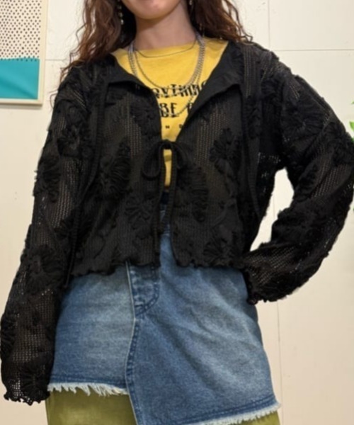 BACK NUMBER（バックナンバー）の「BACK NUMBER(バックナンバー)シアー刺繍カーディガン（カーディガン/ボレロ・レディース・キナリ/ブラック・L/M）」の21枚目の写真