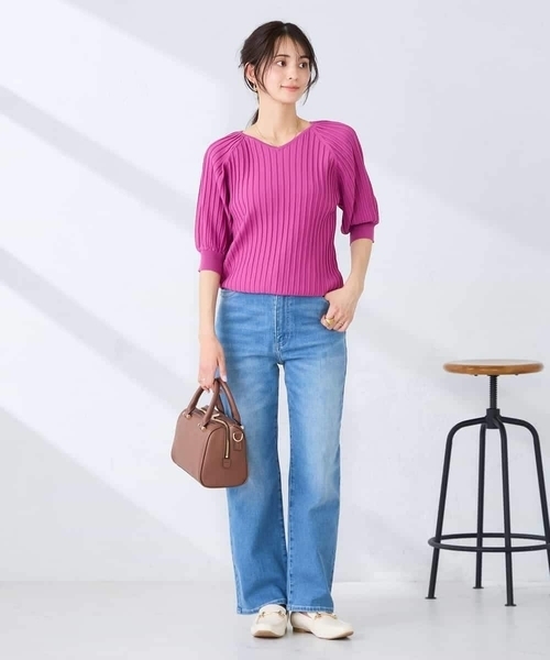 a.v.v(アーヴェヴェ)の「プリーツライクサマーニット【洗える/接触冷感/UVカット】(ニット/セーター・レディース・ライトベージュ/ピンク/ネイビー・36/38/42/40)」の5枚目の写真