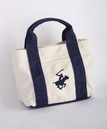 BEVERLY HILLS POLO CLUB / ビバリーヒルズポロクラブ キャンバス ミニトートバッグ 刺繍ロゴ マチあり ランチトート サブバッグ 仕切り付き コットンバッグ