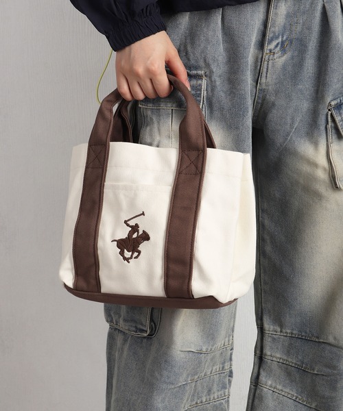 BEVERLY HILLS POLO CLUB(ビバリーヒルズポロクラブ)の「BEVERLY HILLS POLO CLUB / ビバリーヒルズポロクラブ キャンバス ミニトートバッグ 刺繍ロゴ マチあり ランチトート サブバッグ 仕切り付き コットンバッグ(トートバッグ・メンズ・ベージュ/ブラック/ホワイト×ブラウン/ホワイト×ブルー/ホワイト×ネイビー・FREE)」の13枚目の写真