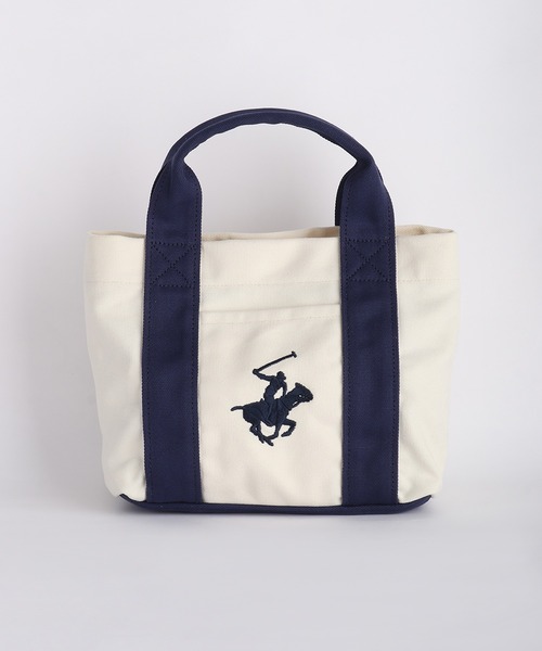 BEVERLY HILLS POLO CLUB(ビバリーヒルズポロクラブ)の「BEVERLY HILLS POLO CLUB / ビバリーヒルズポロクラブ キャンバス ミニトートバッグ 刺繍ロゴ マチあり ランチトート サブバッグ 仕切り付き コットンバッグ(トートバッグ・メンズ・ベージュ/ブラック/ホワイト×ブラウン/ホワイト×ブルー/ホワイト×ネイビー・FREE)」の21枚目の写真