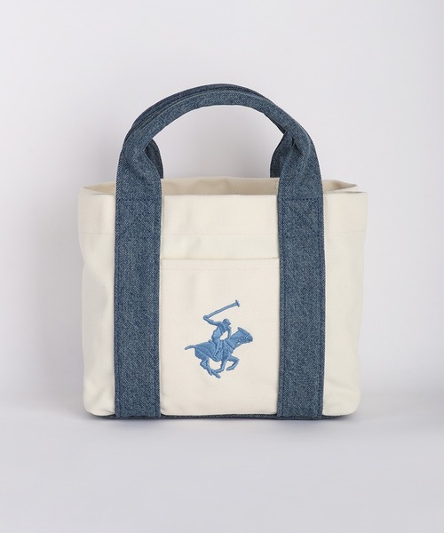 BEVERLY HILLS POLO CLUB(ビバリーヒルズポロクラブ)の「BEVERLY HILLS POLO CLUB / ビバリーヒルズポロクラブ キャンバス ミニトートバッグ 刺繍ロゴ マチあり ランチトート サブバッグ 仕切り付き コットンバッグ(トートバッグ・メンズ・ベージュ/ブラック/ホワイト×ブラウン/ホワイト×ブルー/ホワイト×ネイビー・FREE)」の17枚目の写真