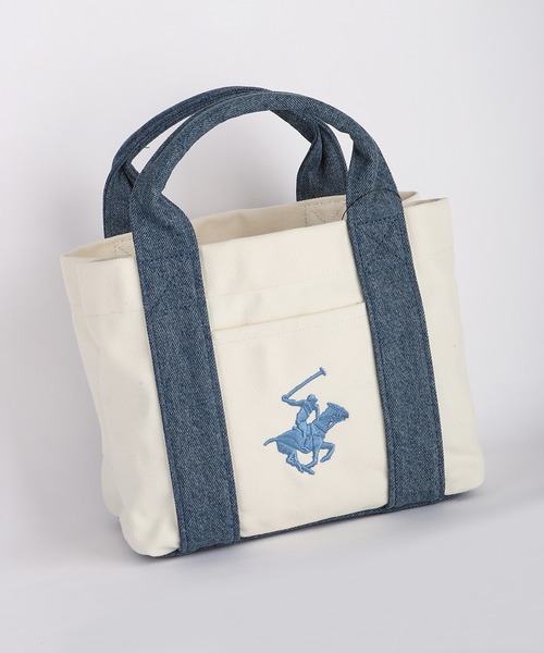 BEVERLY HILLS POLO CLUB(ビバリーヒルズポロクラブ)の「BEVERLY HILLS POLO CLUB / ビバリーヒルズポロクラブ キャンバス ミニトートバッグ 刺繍ロゴ マチあり ランチトート サブバッグ 仕切り付き コットンバッグ(トートバッグ・メンズ・ベージュ/ブラック/ホワイト×ブラウン/ホワイト×ブルー/ホワイト×ネイビー・FREE)」の19枚目の写真