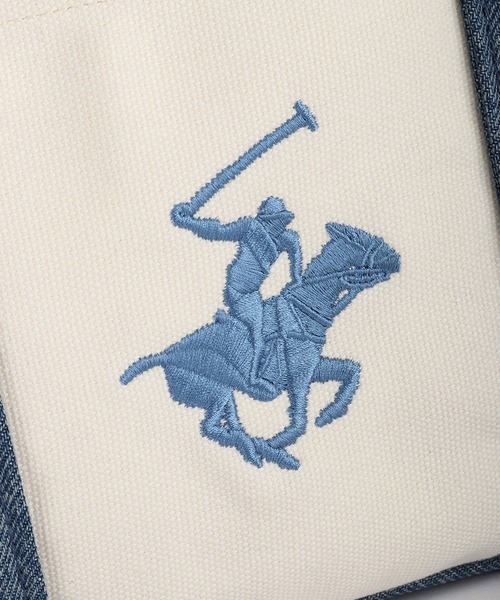 BEVERLY HILLS POLO CLUB(ビバリーヒルズポロクラブ)の「BEVERLY HILLS POLO CLUB / ビバリーヒルズポロクラブ キャンバス ミニトートバッグ 刺繍ロゴ マチあり ランチトート サブバッグ 仕切り付き コットンバッグ(トートバッグ・メンズ・ベージュ/ブラック/ホワイト×ブラウン/ホワイト×ブルー/ホワイト×ネイビー・FREE)」の20枚目の写真
