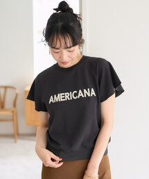 Americana × THOUSAND MILE × FREAK'S STORE/アメリカーナ × サウザンドマイル 別注 ワッフルTシャツ/ フレアスリーブ ロゴTシャツ