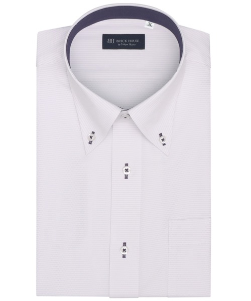 TOKYO SHIRTS(トウキョウシャツ)の「【吸水速乾】【COFREX】形態安定ノンアイロン ボタンダウン 半袖ビジネスワイシャツ (大きいサイズ)(ビジネスシャツ・メンズ・パープル・首回り45cm/首回り47cm)」の1枚目の写真