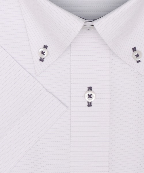 TOKYO SHIRTS(トウキョウシャツ)の「【吸水速乾】【COFREX】形態安定ノンアイロン ボタンダウン 半袖ビジネスワイシャツ (大きいサイズ)(ビジネスシャツ・メンズ・パープル・首回り45cm/首回り47cm)」の3枚目の写真