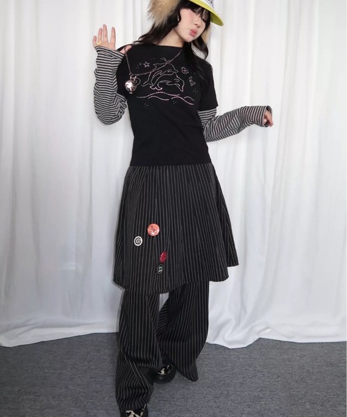 VIBGYOR(ヴィブジョー)の「【LAMPOON】ラインストーンレイヤードT(Tシャツ/カットソー・レディース・パープル/ブラック・SMALL/LARGE/MEDIUM)」の6枚目の写真