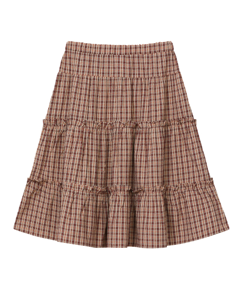 S'EST（エスイーエスティー）の「Shirring Check Skirt Navy（スカート・レディース・レッド・FREE）」の2枚目の写真