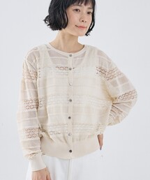 レーシー柄クルーネックニットカーディガン