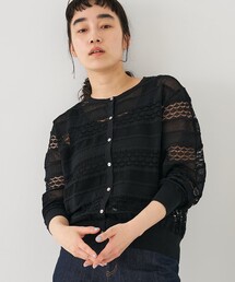 レーシー柄クルーネックニットカーディガン