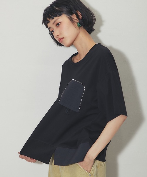 ANOTHER S（アナザーエス）の「異素材切り替えTシャツ（Tシャツ/カットソー・レディース・ベージュ/グレー/ホワイト/ブラック・FREE）」の3枚目の写真