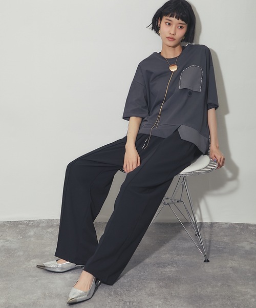 ANOTHER S（アナザーエス）の「異素材切り替えTシャツ（Tシャツ/カットソー・レディース・ベージュ/グレー/ホワイト/ブラック・FREE）」の9枚目の写真