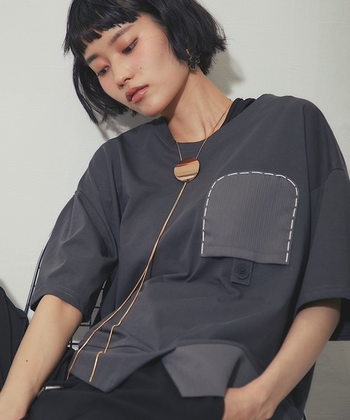 ANOTHER S（アナザーエス）の「異素材切り替えTシャツ（Tシャツ/カットソー・レディース・ベージュ/グレー/ホワイト/ブラック・FREE）」の12枚目の写真