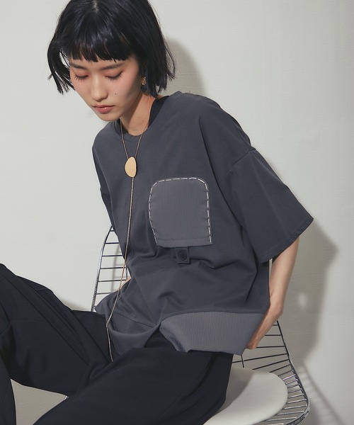ANOTHER S（アナザーエス）の「異素材切り替えTシャツ（Tシャツ/カットソー・レディース・ベージュ/グレー/ホワイト/ブラック・FREE）」の14枚目の写真