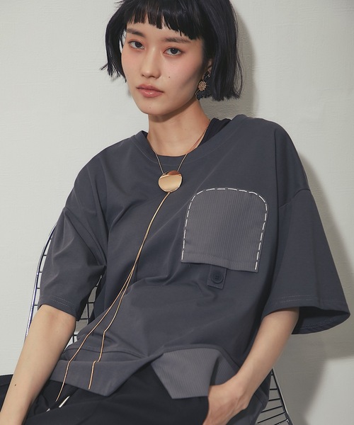 ANOTHER S（アナザーエス）の「異素材切り替えTシャツ（Tシャツ/カットソー・レディース・ベージュ/グレー/ホワイト/ブラック・FREE）」の8枚目の写真