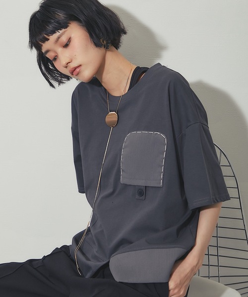ANOTHER S（アナザーエス）の「異素材切り替えTシャツ（Tシャツ/カットソー・レディース・ベージュ/グレー/ホワイト/ブラック・FREE）」の16枚目の写真
