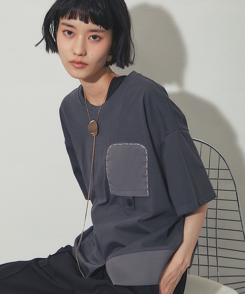 ANOTHER S（アナザーエス）の「異素材切り替えTシャツ（Tシャツ/カットソー・レディース・ベージュ/グレー/ホワイト/ブラック・FREE）」の10枚目の写真