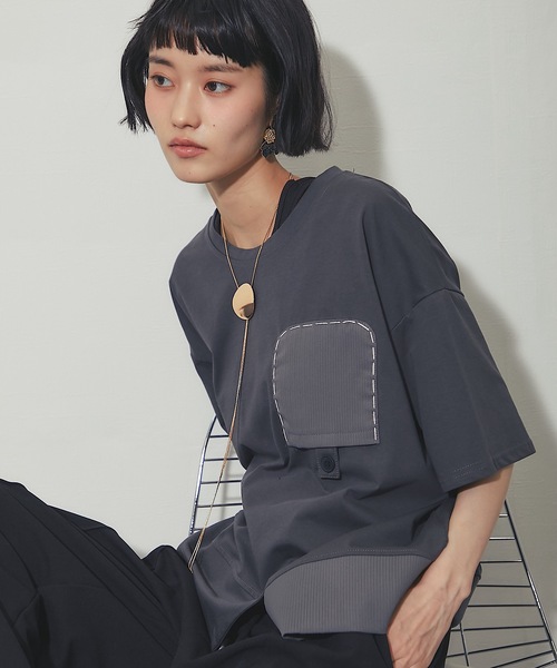 ANOTHER S（アナザーエス）の「異素材切り替えTシャツ（Tシャツ/カットソー・レディース・ベージュ/グレー/ホワイト/ブラック・FREE）」の18枚目の写真