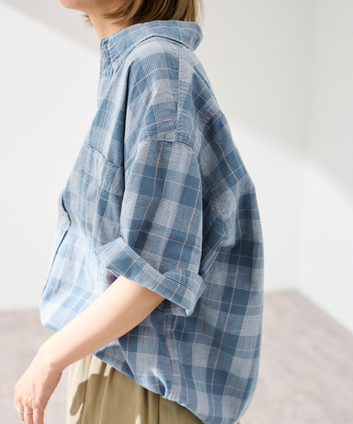 FRAMeWORK（フレームワーク）の「JOHNBULL/ジョンブル インディゴチェックSSワークシャツ（シャツ/ブラウス・レディース・ブルー系その他・FREE）」の2枚目の写真