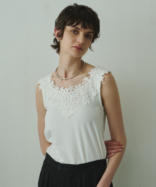 libelle more（リベル モア）の「ラウンドレースネックタンクトップ（Tシャツ/カットソー・レディース・ブラック/ライトグレー/オフホワイト・M）」の7枚目の写真