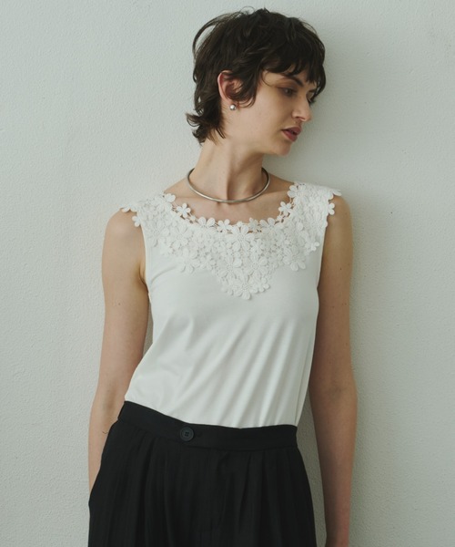 libelle more（リベル モア）の「ラウンドレースネックタンクトップ（Tシャツ/カットソー・レディース・ブラック/ライトグレー/オフホワイト・M）」の8枚目の写真