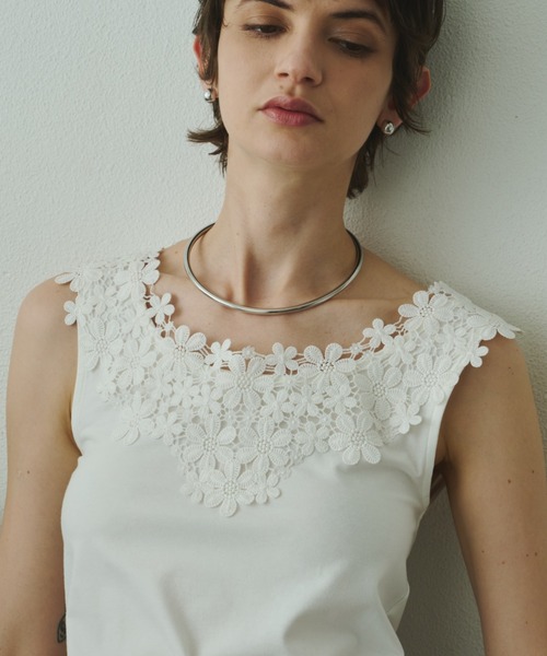 libelle more（リベル モア）の「ラウンドレースネックタンクトップ（Tシャツ/カットソー・レディース・ブラック/ライトグレー/オフホワイト・M）」の9枚目の写真