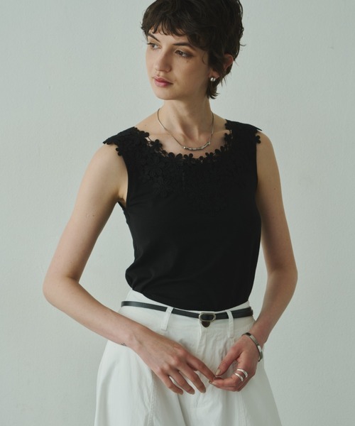 libelle more（リベル モア）の「ラウンドレースネックタンクトップ（Tシャツ/カットソー・レディース・ブラック/ライトグレー/オフホワイト・M）」の12枚目の写真