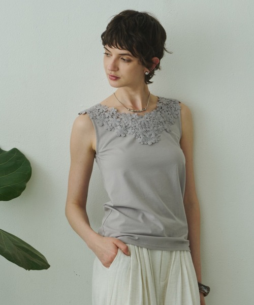 libelle more（リベル モア）の「ラウンドレースネックタンクトップ（Tシャツ/カットソー・レディース・ブラック/ライトグレー/オフホワイト・M）」の19枚目の写真