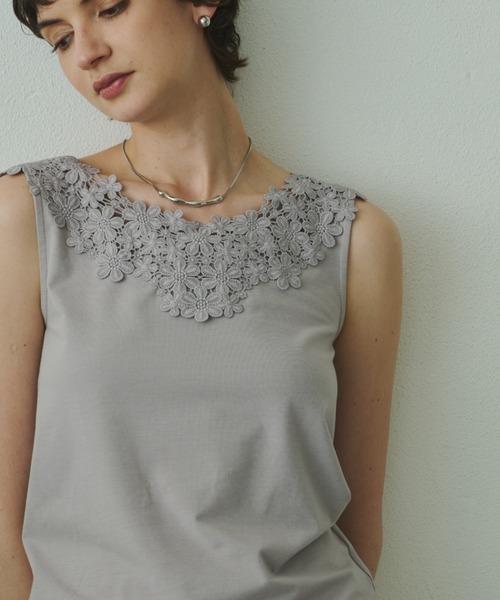 libelle more（リベル モア）の「ラウンドレースネックタンクトップ（Tシャツ/カットソー・レディース・ブラック/ライトグレー/オフホワイト・M）」の21枚目の写真