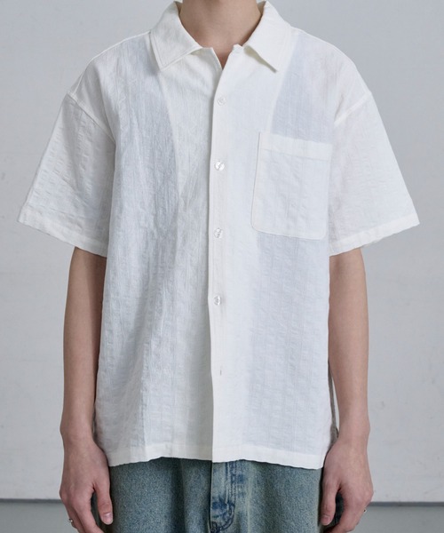 THE CLE(ザクレ)の「OPEN COLLAR SHIRT / オープンカラーシャツ(シャツ/ブラウス・メンズ・ホワイト/ブラック・1/2)」の2枚目の写真