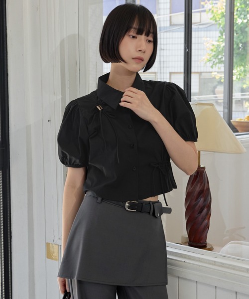 UNE MANSION（ユヌマンション）の「ラブリーパフスリーブスリットリボンクロップドショート丈ブラウス（シャツ/ブラウス・レディース・クリーム/アイボリー/ブラック・FREE）」の19枚目の写真
