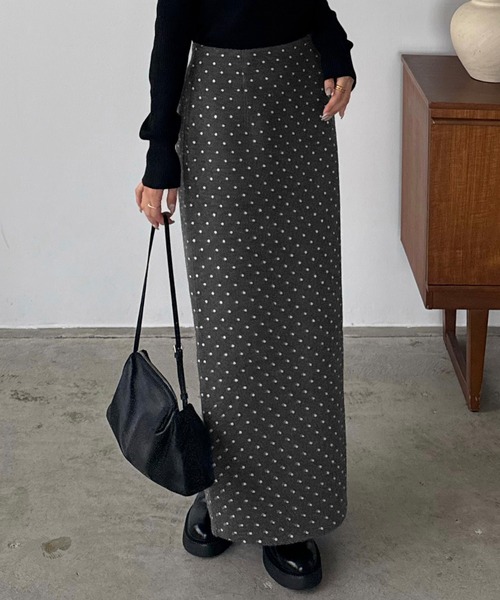 callautia（カラウティア）の「ドット柄Iラインスカート（スカート・レディース・グレー/ブラック・LARGE/MEDIUM/SMALL）」の2枚目の写真