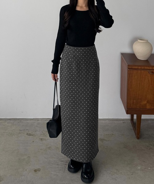 callautia（カラウティア）の「ドット柄Iラインスカート（スカート・レディース・グレー/ブラック・LARGE/MEDIUM/SMALL）」の3枚目の写真